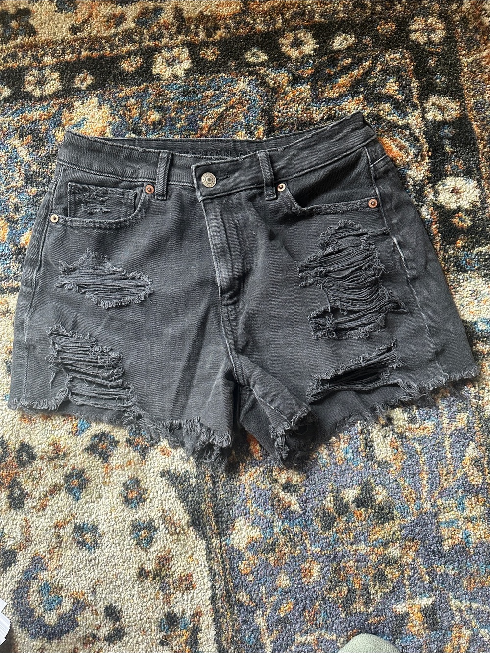 American Eagle Black Strigid Distressed Stretch Jean Short